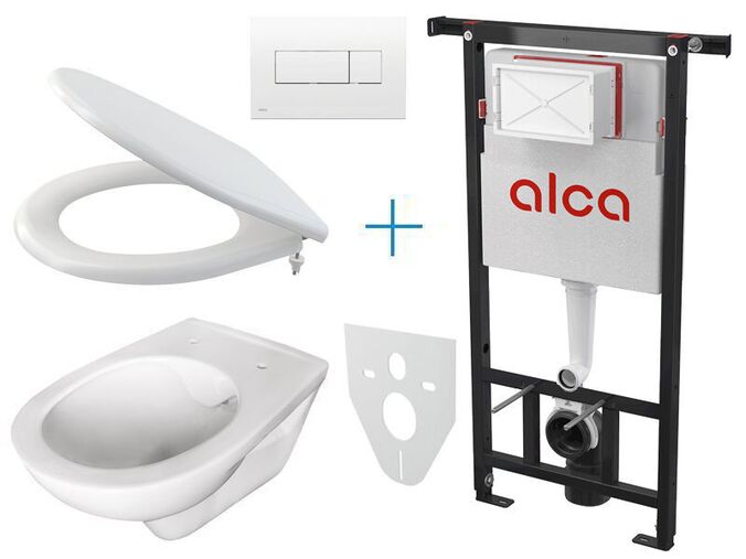 Alcadrain Jádromodul - sada pro závěsné WC AM102/1120 + klozet Rimflow a sedátko se softclose A604 + ovládací tlačítko M370, bílá