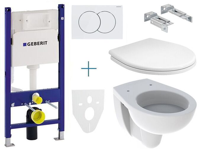 Geberit Duofix Delta - sada pro závěsné WC + klozet a sedátko Kolo Rekord + tlačítko Delta 01, bílá