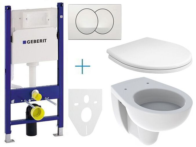 Geberit Duofix Delta - sada pro závěsné WC 111.153.00.1 EV + klozet a sedátko Kolo Rekord + tlačítko Delta Zero, alpská bílá