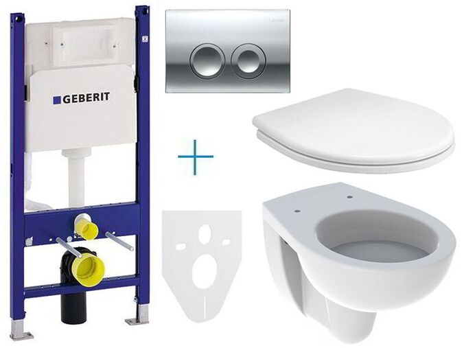 Geberit Duofix Delta - sada pro závěsné WC 111.153.00.1 EV + klozet a sedátko Kolo Rekord + tlačítko Delta25, chrom lesk