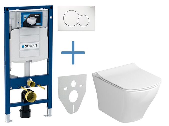 Geberit Duofix - sada pro závěsné WC + klozet a sedátko Slim Ravak Classic + tlačítko Sigma01, alpská bílá