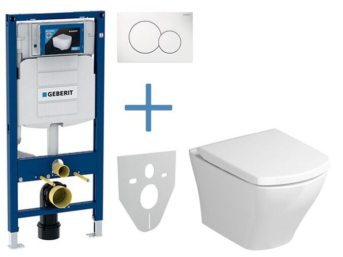 Geberit Duofix - sada pro závěsné WC + klozet a sedátko Ravak Classic + tlačítko Sigma01, alpská  bílá