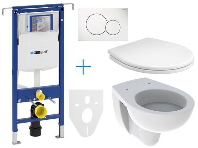 Geberit Duofix Special - sada pro závěsné WC 111.355.00.5 EV + klozet a sedátko Kolo Rekord + tlačítko Sigma01, alpská bílá