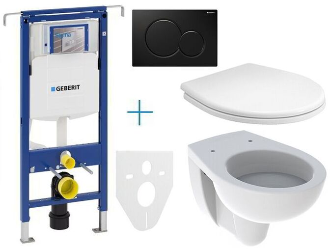 Geberit Duofix Special - sada pro závěsné WC 111.355.00.5 EV + klozet a sedátko Kolo Rekord + tlačítko Sigma01, černá