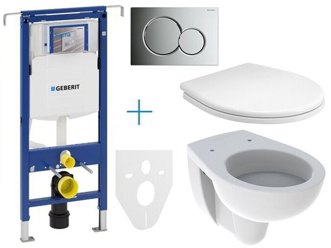 Geberit Duofix Special - sada pro závěsné WC 111.355.00.5 EV + klozet a sedátko Kolo Rekord + tlačítko Sigma01, lakovaný chrom mat easy-to-clean