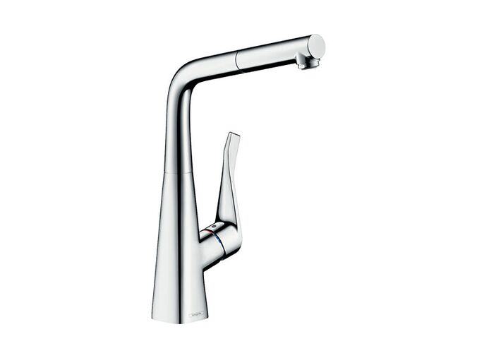 Hansgrohe M71 Dřezová baterie Metris s výsuvnou koncovkou, EcoSmart, chrom