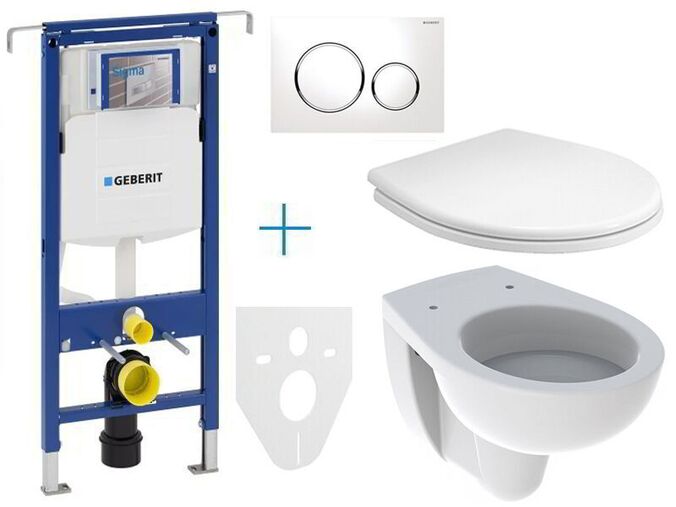 Geberit Duofix Special - sada pro závěsné WC 111.355.00.5 EV + klozet a sedátko Kolo Rekord + tlačítko Sigma20, bílá/chrom lesk