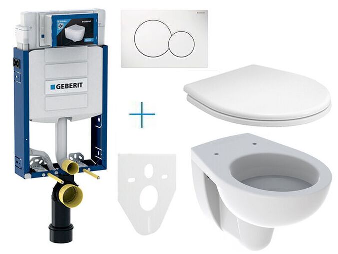 Geberit Kombifix - sada pro závěsné WC 110.302.00.5 EV + klozet a sedátko Kolo Rekord + tlačítko Sigma01, alpská bílá