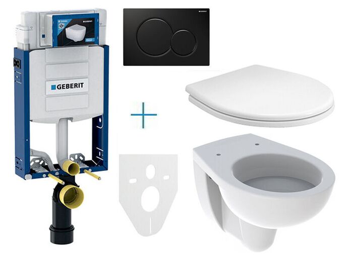 Geberit Kombifix - sada pro závěsné WC 110.302.00.5 EV + klozet a sedátko Kolo Rekord + tlačítko Sigma01, černá