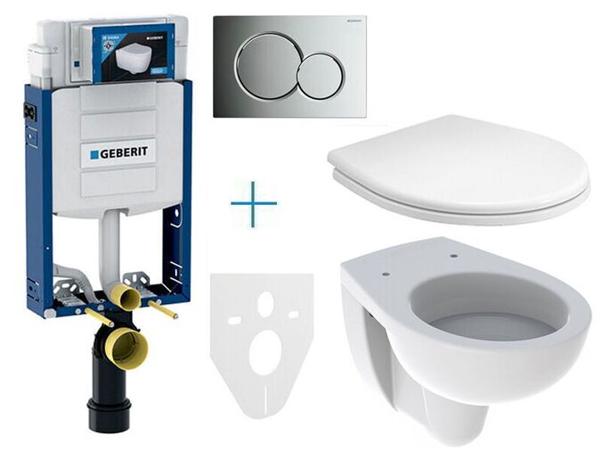 Geberit Kombifix - sada pro závěsné WC 110.302.00.5 EV + klozet a sedátko Kolo Rekord + tlačítko Sigma01, lakovaný chrom mat easy-to-clean