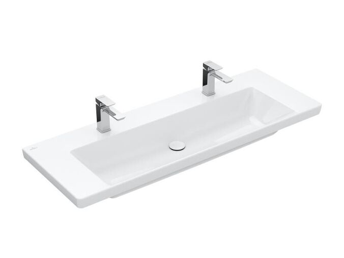 Villeroy & Boch Subway 3.0 umyvadlo 130x47 cm, 2 otvory pro baterii, bez přepadu, CeramicPlus, bílá Alpin