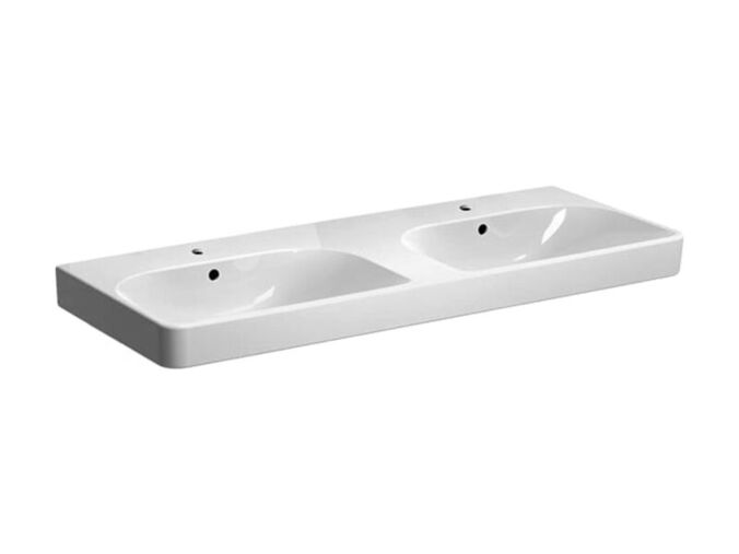 Geberit Smyle Square dvojumyvadlo 120x48 cm, otvor pro baterii, s přepadem, bílá