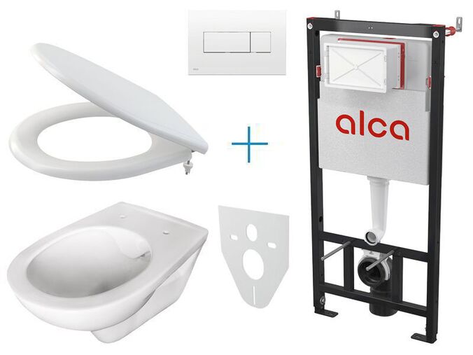 Alcadrain Sádromodul - sada pro závěsné WC AM101/1120 + klozet Rimflow a sedátko se softclose A604 + ovládací tlačítko M370, bílá