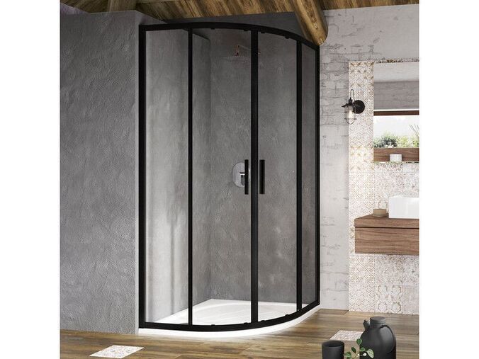 Ravak Blix Slim Čtvrtkruhový sprchový kout BLSCP4, 88,6-90x88,6-90x195 cm, černá, dekor transparent