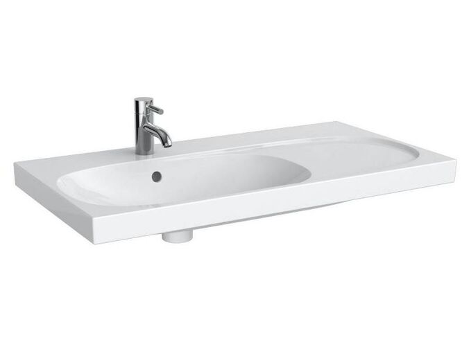 Geberit Acanto umyvadlo 90x48,2 cm, s otvorem pro baterii, s přepadem, odkládací plocha vpravo, KeraTect, bílá