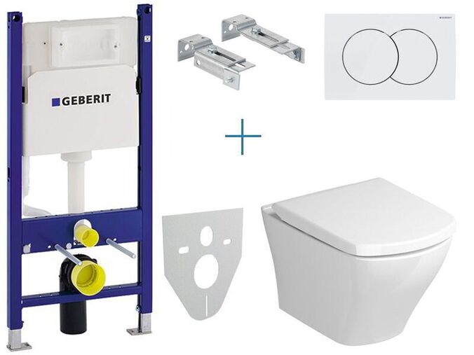 Geberit Duofix Delta - sada pro závěsné WC + klozet a sedátko Ravak Classic + tlačítko Delta01, bílá