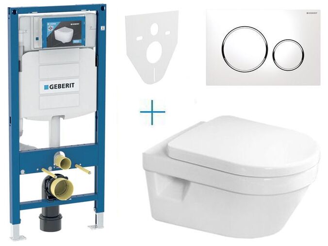 Geberit Duofix - sada pro závěsné WC 111.300.00.5 AZ + klozet a sedátko se softclose Villeroy & Boch Architectura + tlačítko Sigma20, bílá/chrom lesk