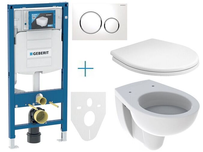 Geberit Duofix - sada pro závěsné WC 111.300.00.5 EV + klozet a sedátko Kolo Rekord + tlačítko Sigma20, bílá/chrom lesk