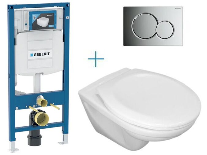 Geberit Duofix - sada pro závěsné WC 111.300.00.5 CW+ klozet Jika Euroline a sedátko Jika Zeta + tlačítko Sigma01, lakovaný chrom mat easy-to-clean