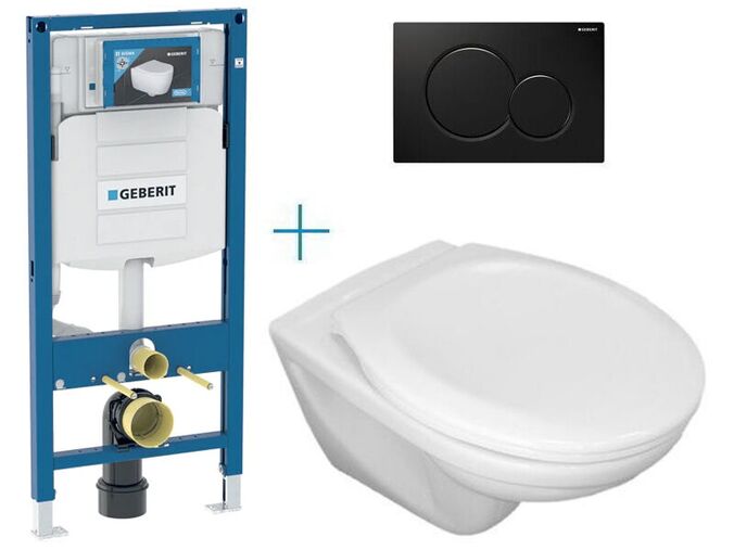 Geberit Duofix - sada pro závěsné WC 111.300.00.5 CW + klozet Jika Euroline a sedátko Jika Zeta + tlačítko Sigma01, černá