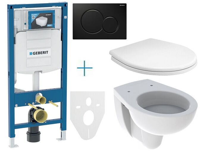 Geberit Duofix - sada pro závěsné WC 111.300.00.5 EV + klozet a sedátko Kolo Rekord + tlačítko Sigma01, černá