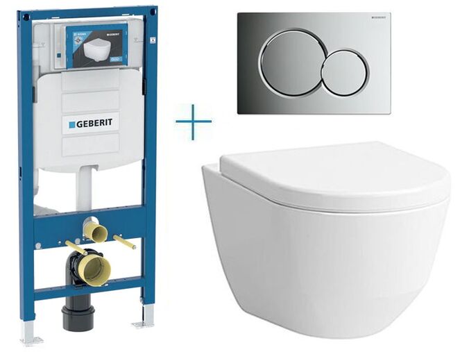 Geberit Duofix - sada pro závěsné WC 111.300.00.5 BY + rimless klozet a sedátko Laufen Pro + tlačítko Sigma01, lakovaný chrom mat easy-to-clean