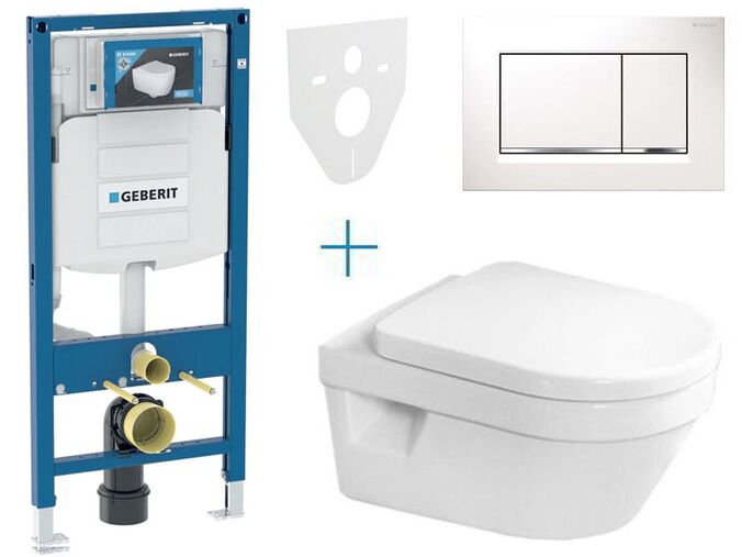 Geberit Duofix - sada pro závěsné WC 111.300.00.5 AZ + klozet a sedátko se softclose Villeroy & Boch Architectura + tlačítko Sigma30, bílá/chrom lesk