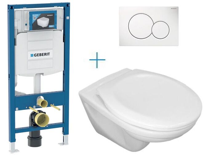 Geberit Duofix-sada pro závěsné WC111.300.00.5 CW + klozet Jika Euroline a sedátko Jika Zeta + tlačítko Sigma 01, alpská bílá