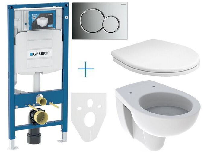 Geberit Duofix - sada pro závěsné WC 111.300.00.5 EV + klozet a sedátko Kolo Rekord + tlačítko Sigma01, lakovaný chrom mat easy-to-clean