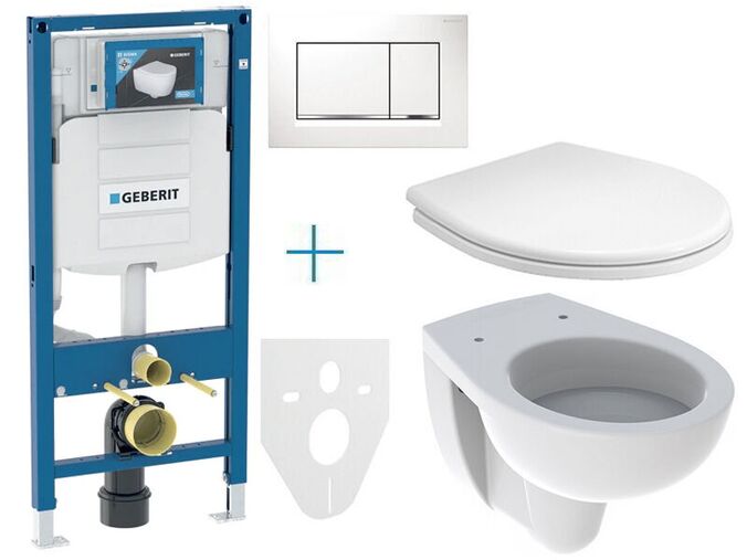 Geberit Duofix - sada pro závěsné WC 111.300.00.5 EV + klozet a sedátko Kolo Rekord + tlačítko Sigma30, bílá/chrom lesk