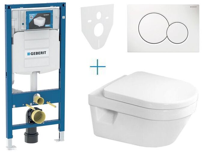 Geberit Duofix - sada pro závěsné WC 111.300.00.5 AZ + klozet a sedátko se softclose Villeroy & Boch Architectura + tlačítko Sigma01, alpská bílá