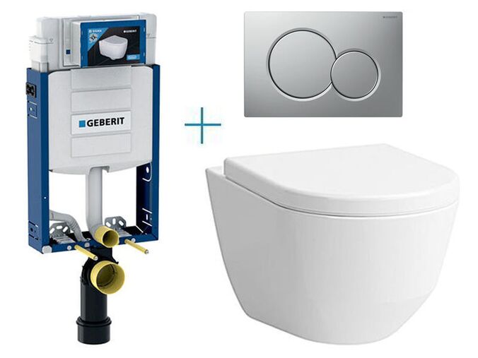 Geberit Kombifix Eco - sada pro závěsné WC 110.302.00.5 BY + rimless klozet a sedátko Laufen Pro + tlačítko Sigma01, lakovaný chrom mat easy-to-clean