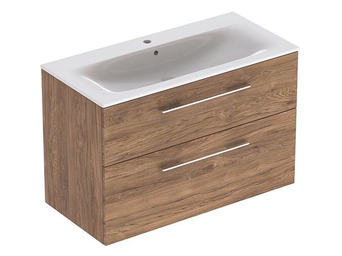 Geberit Selnova Square skříňka s umyvadlem 100x48x65,2 cm, 2x zásuvka, ořech hickory