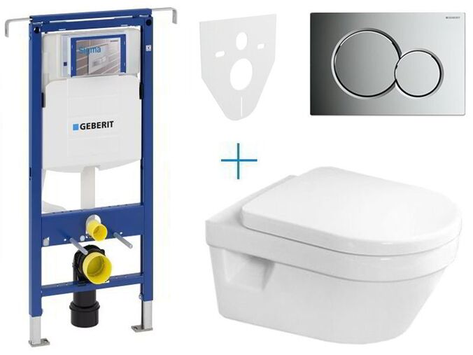 Geberit Duofix Special - sada pro závěsné WC 111.355.00.5 AZ + klozet a sedátko se softclose Villeroy & Boch Architectura + tlačítko Sigma01, lakovaný chrom mat easy-to-clean