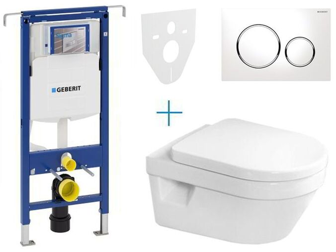 Geberit Duofix Special - sada pro závěsné WC 111.355.00.5 AZ + klozet a sedátko se softclose Villeroy & Boch Architectura + tlačítko Sigma20, bílá/chrom lesk