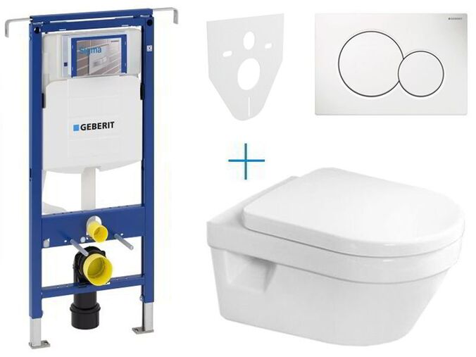 Geberit Duofix Special - sada pro závěsné WC 111.355.00.5 AZ + klozet a sedátko se softclose Villeroy & Boch Architectura + tlačítko Sigma01, alpská bílá