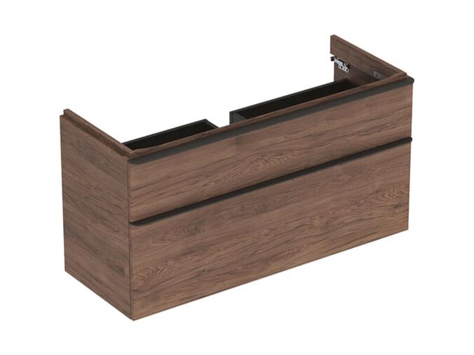 Geberit Smyle Square skříňka pod umyvadlo 118,4x47x61,7 cm, 2x zásuvka, ořech hickory/láva mat