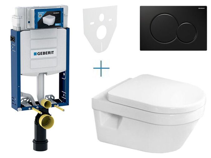 Geberit Kombifix - sada pro závěsné WC 110.302.00.5 AZ + klozet a sedátko se softclose Villeroy & Boch Architectura + tlačítko Sigma01, černá