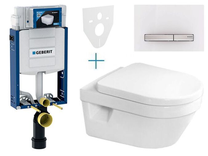 Geberit Kombifix - sada pro závěsné WC 110.302.00.5 AZ + klozet a sedátko se softclose Villeroy & Boch Architectura + tlačítko Sigma50, alpská bílá/hliník kartáčovaný