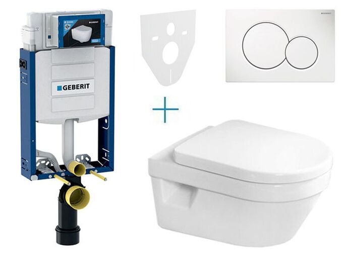 Geberit Kombifix - sada pro závěsné WC 110.302.00.5 AZ + klozet a sedátko se softclose Villeroy & Boch Architectura + tlačítko Sigma01, alpská bílá