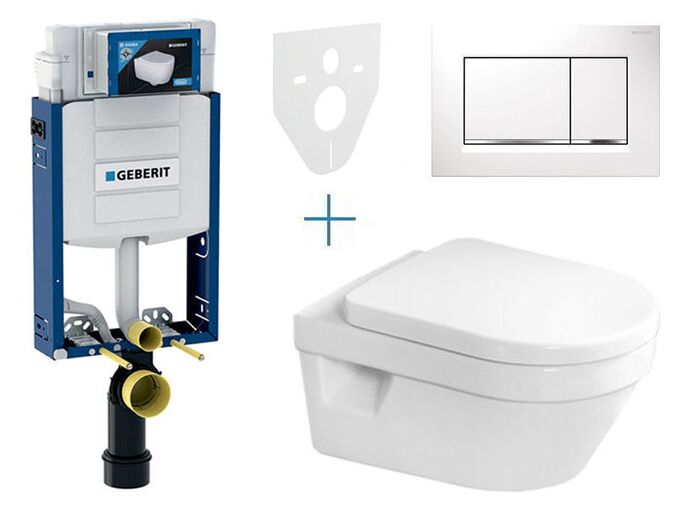 Geberit Kombifix - sada pro závěsné WC 110.302.00.5 AZ + klozet a sedátko se softclose Villeroy & Boch Architectura + tlačítko Sigma30, bílá/chrom lesk