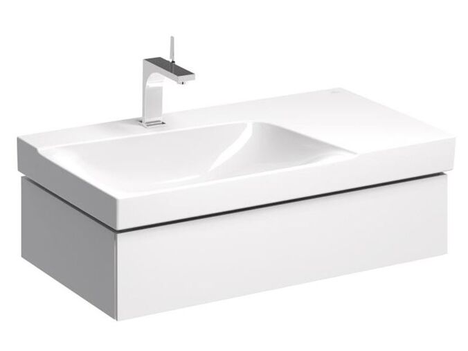 Geberit Xeno2 skříňka pod umyvadlo s odkládací plochou, se zásuvkou pro naplnění 88x46,2x22 cm, výřez vlevo, lakovaná s vysokým leskem, bílá