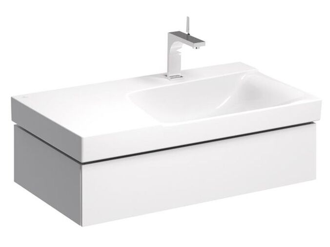 Geberit Xeno2 skříňka pod umyvadlo s odkládací plochou, se zásuvkou pro naplnění 88x46,2x22 cm, výřez vpravo, lakovaná s vysokým leskem, bílá