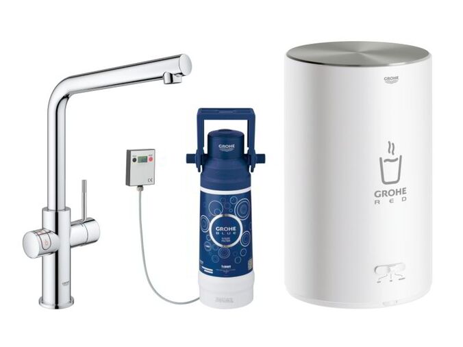 Grohe Red Dřezová baterie Duo s ohřevem vody a filtrací, zásobník M, chrom