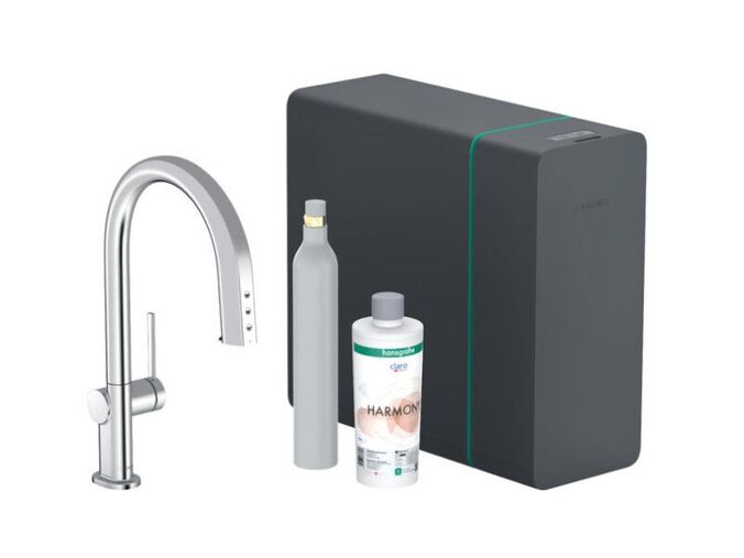 Hansgrohe Aqittura M91 Dřezová baterie s výsuvnou koncovkou, SodaSystem, sBox, chrom