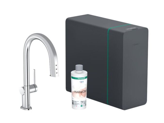 Hansgrohe Aqittura M91 Dřezová baterie s výsuvnou koncovkou, SodaSystem, sBox, chrom