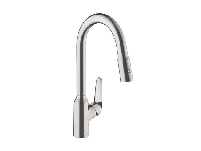 Hansgrohe Focus M42 Dřezová baterie M4216-H220 s výsuvnou sprškou, vzhled nerezu