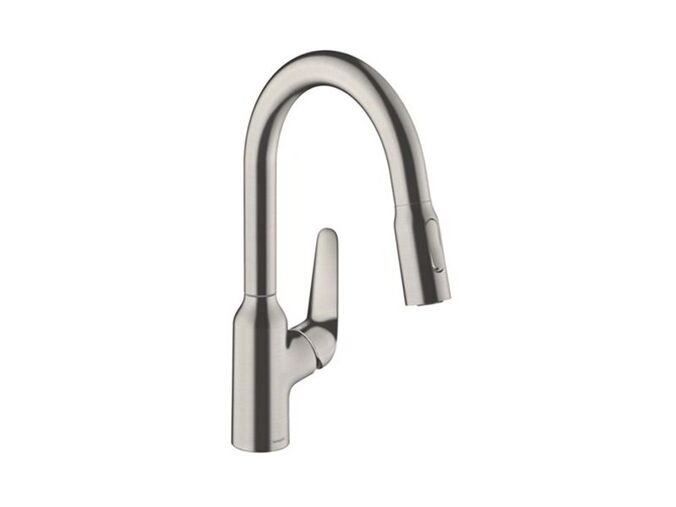 Hansgrohe Focus M42 Dřezová baterie M429-H180 s výsuvnou sprškou, vzhled nerezu