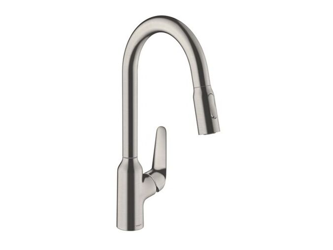 Hansgrohe Focus M42 Dřezová baterie M429-H220 s výsuvnou sprškou, vzhled nerezu