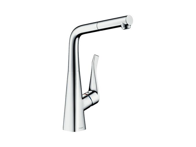 Hansgrohe M71 Dřezová baterie Metris s výsuvnou koncovkou, sBox, EcoSmart, chrom